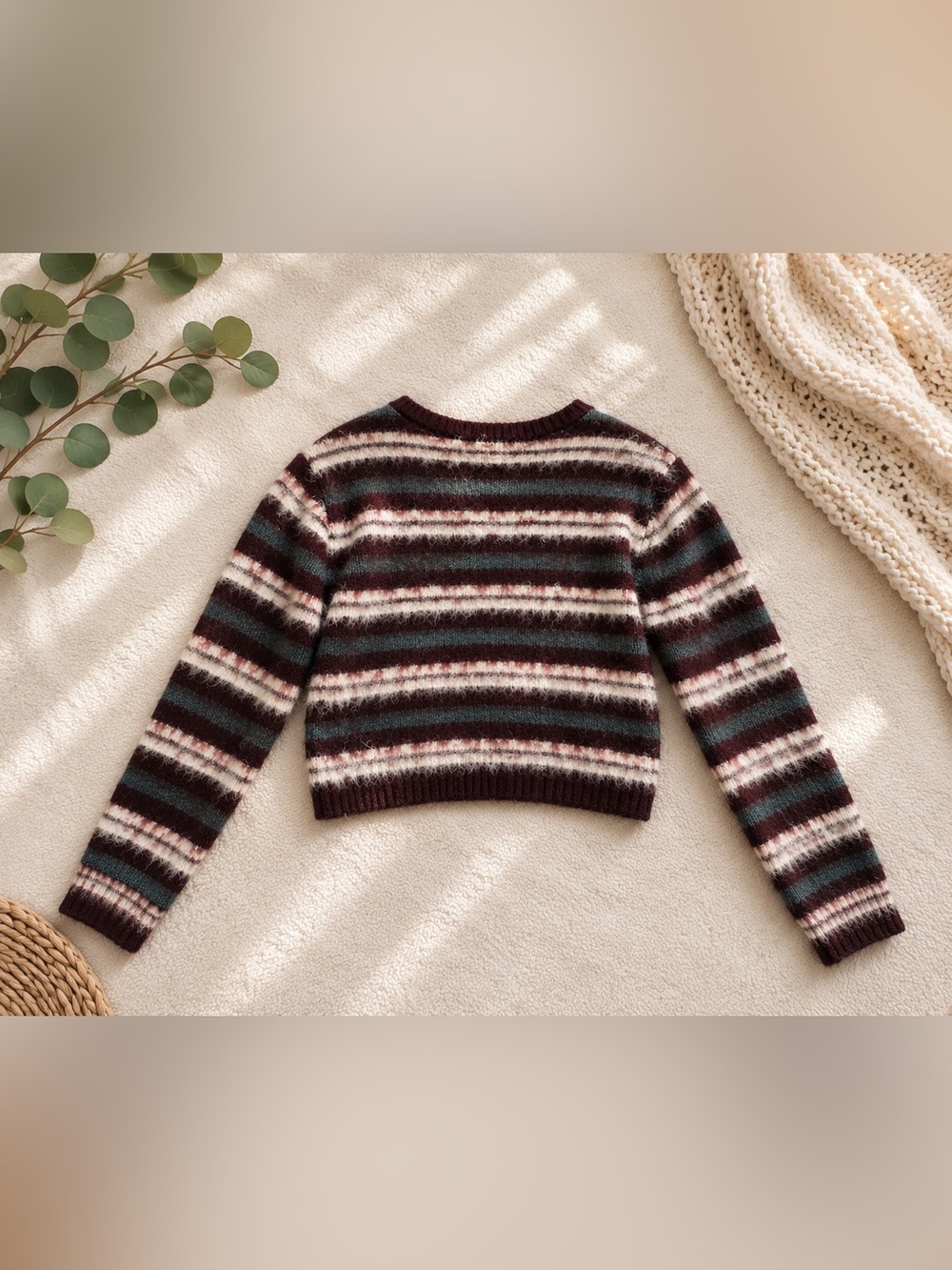 ASOS DESIGN knit sweater in burgundy brushed stripes s S (4-6)